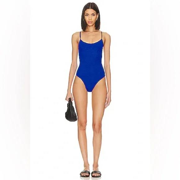 New Hunza G Pamela Royal Blue Swimsuit Crinkle Monokini One Piece Rare Stretchy - Picture 5 of 13